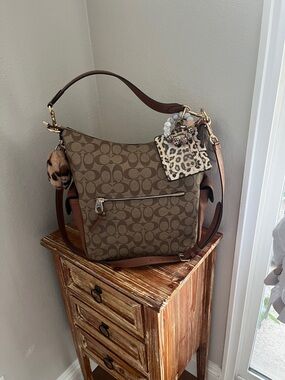 Coach Signature Canvas Hobo Bag in Brown & Tan